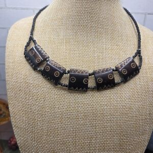 958. Handcrafted Brown Tribal Carved Bone Bead Necklace